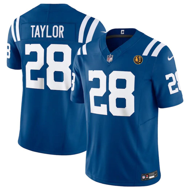 Men's Indianapolis Colts #28 Jonathan Taylor Blue 2023 F.U.S.E. With John Madden Patch Vapor Limited Football Stitched Jersey